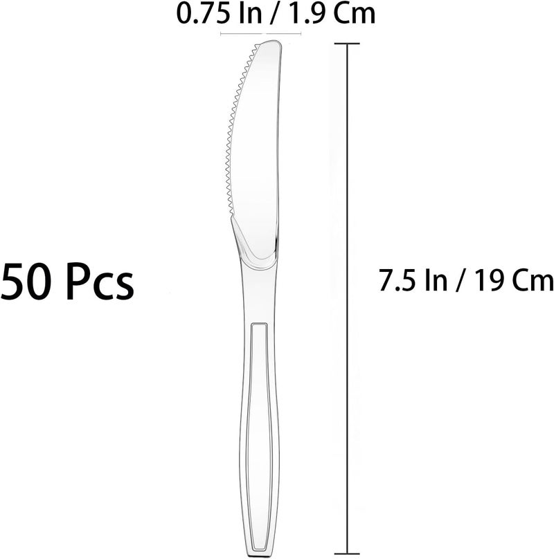 Osldims 50 Pcs Clear Plastic Knives, Disposable Knives, BPA-Free, Solid and Durable Disposable Knives Heavy Duty Bulk, Heat Resistant, for Parties, Picnics, Event, Daily Use - Image 2